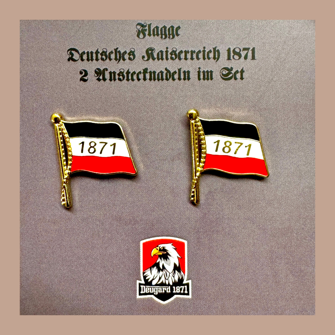 2 Anstecker Fahne Deutsches Kaiserreich 1871, goldfarben glänzend aus Emaille