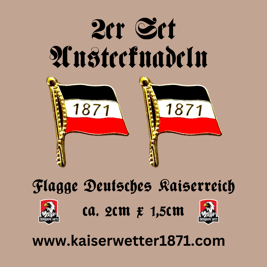 2 Anstecker Fahne Deutsches Kaiserreich 1871, goldfarben glänzend aus Emaille