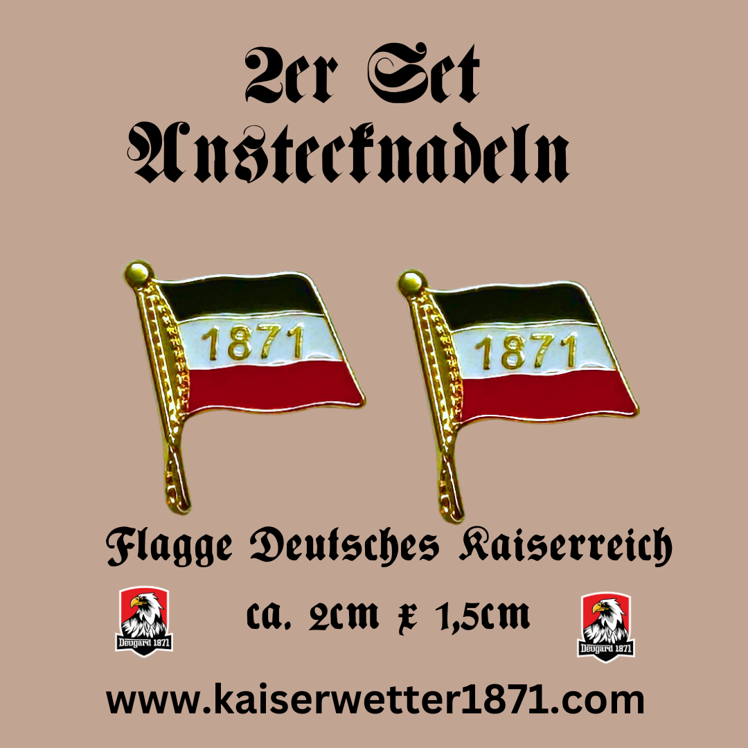 2 Anstecker Fahne Deutsches Kaiserreich 1871, goldfarben glänzend aus Emaille