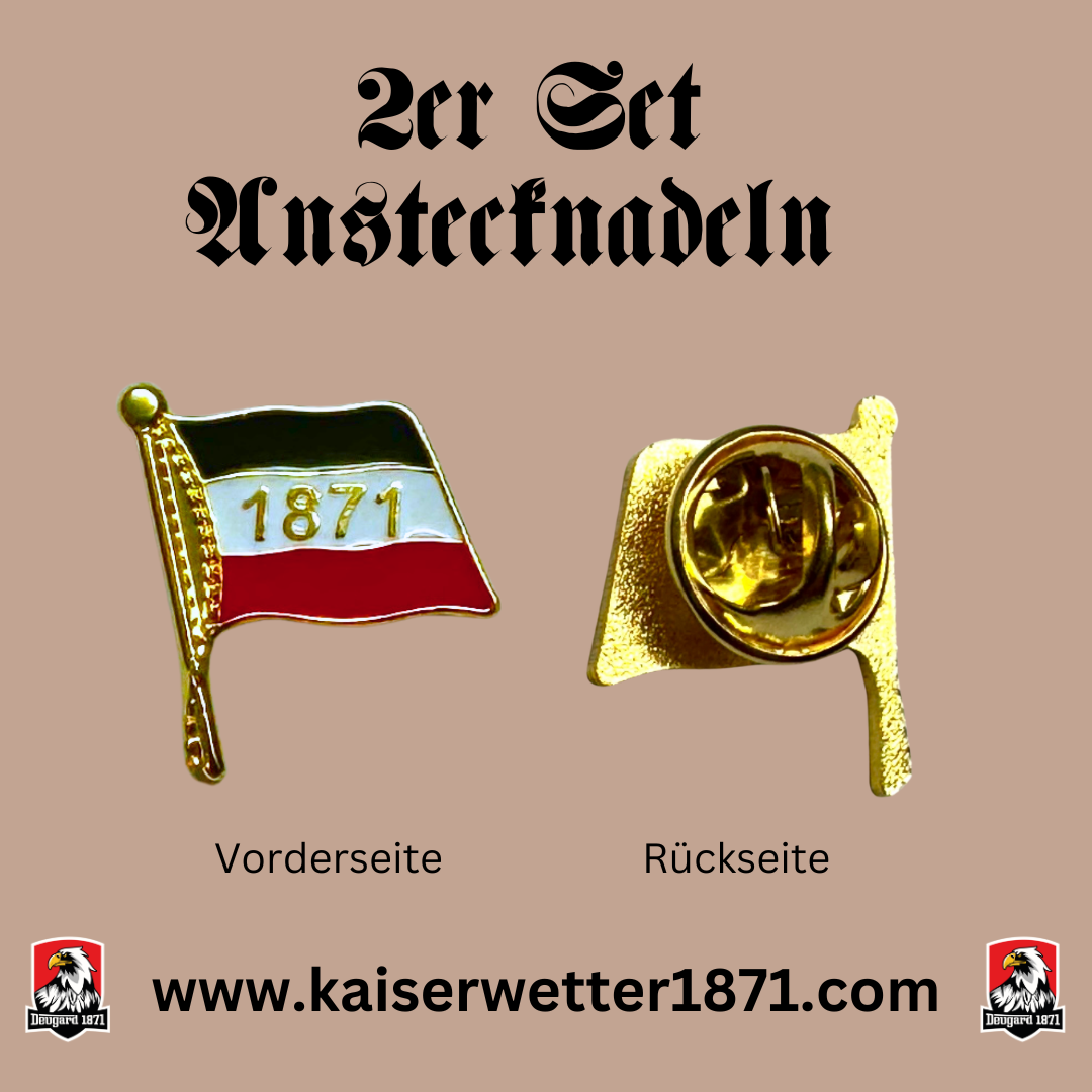 2 Anstecker Fahne Deutsches Kaiserreich 1871, goldfarben glänzend aus Emaille