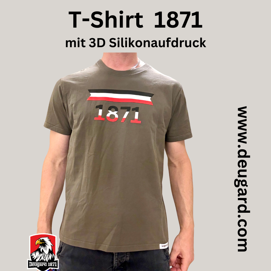 T-Shirt grau 1871 mit 3D- Silikonaufdruck Flagge Deutsches Reich