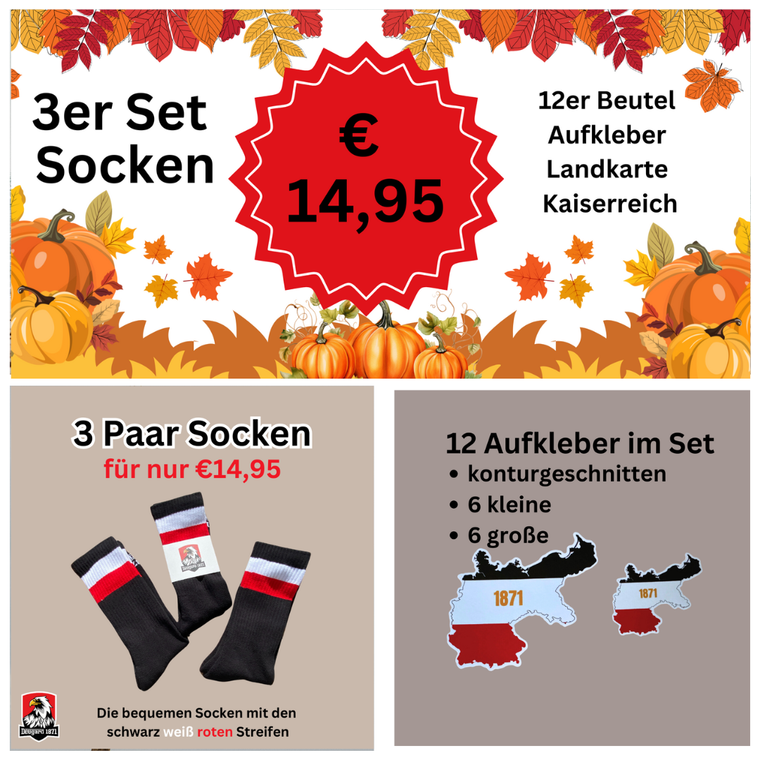 3er Pack schwarze Socken und 12 Set Aufkleber Landkarte Kaiserreich