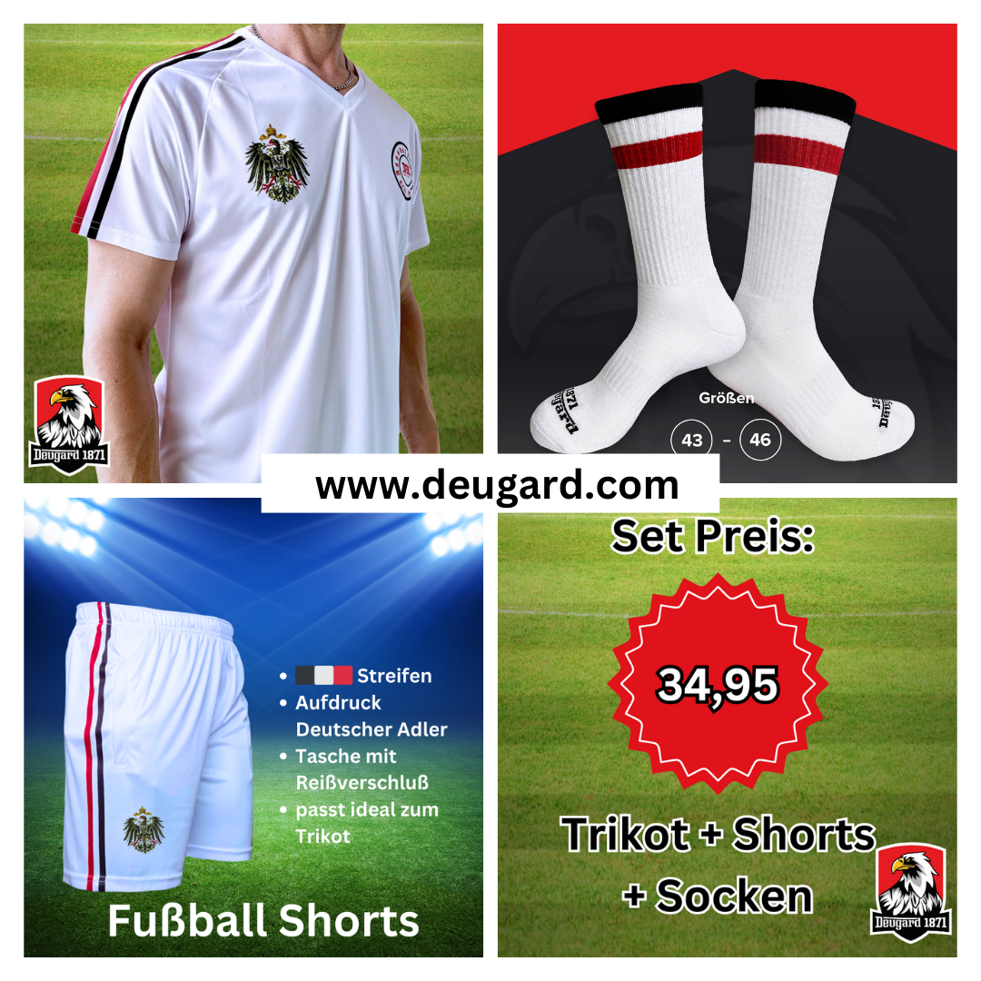 Fußball Shorts + Fußball Trikot in weiß, kleiner Adler